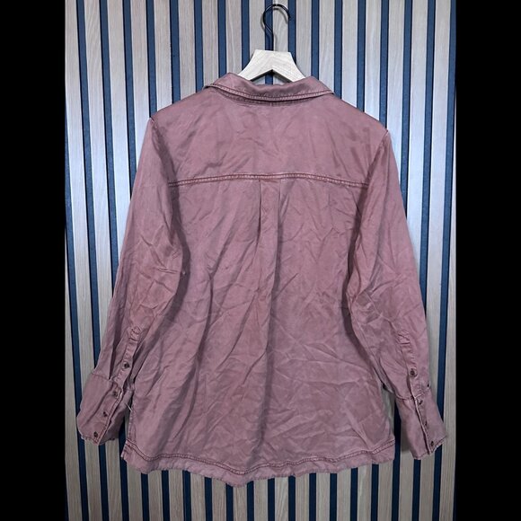 Free People Lace Up Top Large Womens Rusty Pink Twill Chambray Long Sleeve - Picture 2 of 8